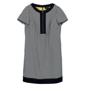Tahari ASL Levine Geo Print Colorblock Zip Cocktail Dress Black White Size 8
